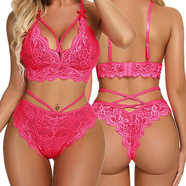 Ensemble Dentelle Fleurie, Dos Croisé Lacé