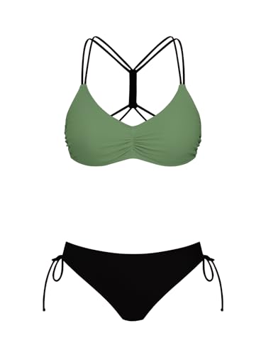 CUPSHE Conjunto de biquíni reversível Lace Up Laderal fato de banho de duas peças