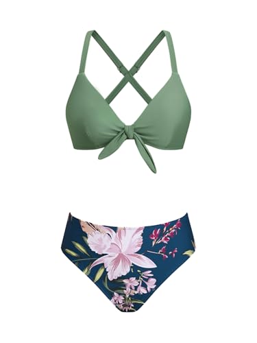 CUPSHE Biquíni ajustável com nó e estampado floral para mulher, fato de banho de duas peças