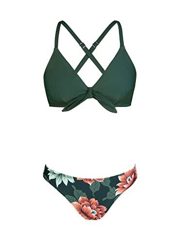 CUPSHE Biquíni ajustável com nó e estampado floral para mulher, fato de banho de duas peças