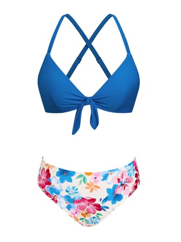 CUPSHE Biquíni ajustável com nó e estampado floral para mulher, fato de banho de duas peças