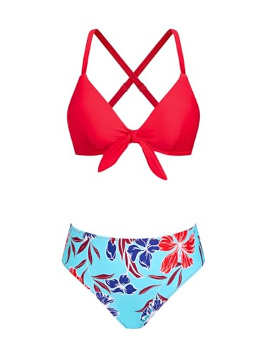 CUPSHE Biquíni ajustável com nó e estampado floral para mulher, fato de banho de duas peças