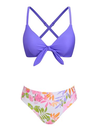 CUPSHE Biquíni ajustável com nó e estampado floral para mulher, fato de banho de duas peças