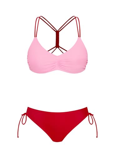 CUPSHE Conjunto de biquíni reversível Lace Up Laderal fato de banho de duas peças