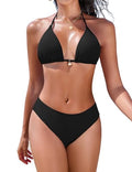 Nadeer Conjunto de biquíni mulher brasileiro fato de banho 2 peças sexy halter triângulo push-up enchimento fato de banho conjunto cintura alta estampado floral de praia natação