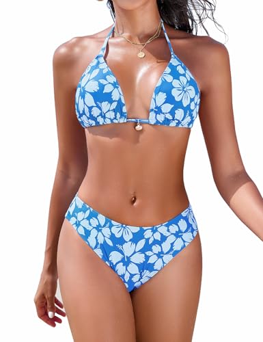 Nadeer Conjunto de biquíni mulher brasileiro fato de banho 2 peças sexy halter triângulo push-up enchimento fato de banho conjunto cintura alta estampado floral de praia natação