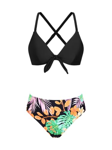 CUPSHE Biquíni ajustável com nó e estampado floral para mulher, fato de banho de duas peças