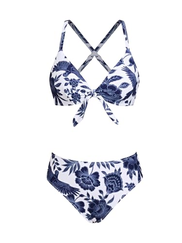 CUPSHE Biquíni ajustável com nó e estampado floral para mulher, fato de banho de duas peças