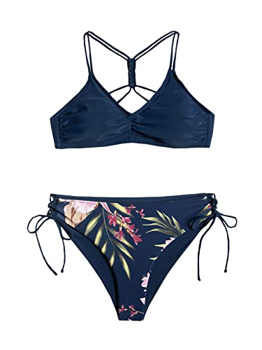 CUPSHE Conjunto de biquíni reversível Lace Up Laderal fato de banho de duas peças