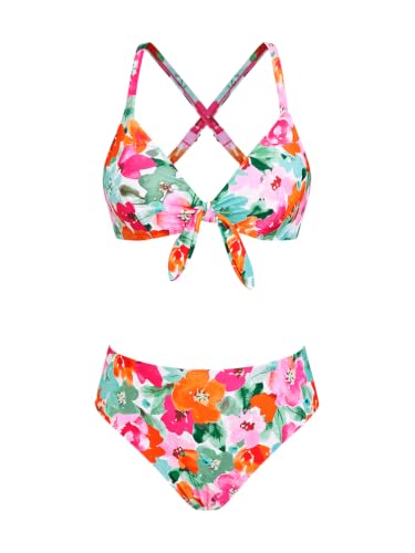 CUPSHE Biquíni ajustável com nó e estampado floral para mulher, fato de banho de duas peças