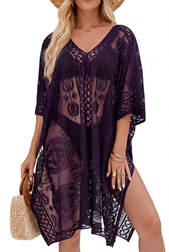 Vestido de Playa Sexy y Elegante de Encaje para Mujer, Pareo cubrebañador con Cuello en V para Vacaciones y Fiestas