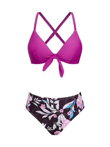 CUPSHE Biquíni ajustável com nó e estampado floral para mulher, fato de banho de duas peças