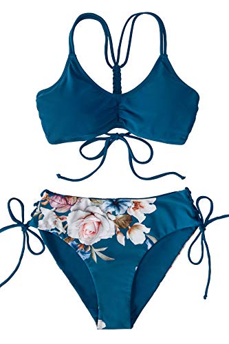 CUPSHE Conjunto de biquíni reversível Lace Up Laderal fato de banho de duas peças
