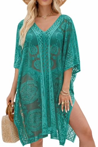Vestido de Playa Sexy y Elegante de Encaje para Mujer, Pareo cubrebañador con Cuello en V para Vacaciones y Fiestas