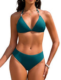 UMIPUBO Mulher biquíni fato de banho 2 peças sexy com triângulo decote em V fato de banho conjunto brasileiro halter cintura baixa laço de duas peças com pérolas praia a natação