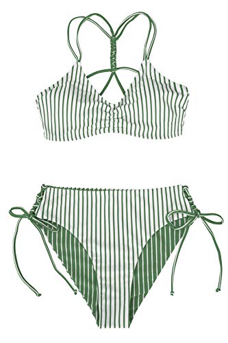 CUPSHE Conjunto de biquíni reversível Lace Up Laderal fato de banho de duas peças