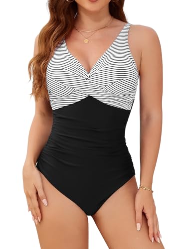 heekpek Fato de banho mulher redutor decote em V fato de banho uma peça barriga plana cintura alta inteira fato de banho natação com enchimento e push up