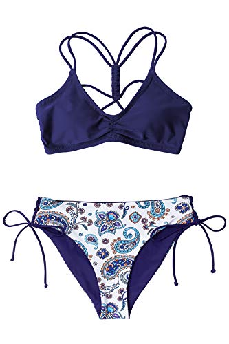 CUPSHE Conjunto de biquíni reversível Lace Up Laderal fato de banho de duas peças