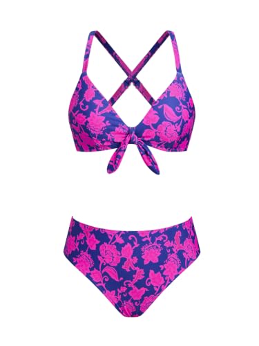 CUPSHE Biquíni ajustável com nó e estampado floral para mulher, fato de banho de duas peças