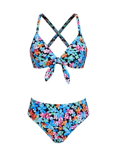 CUPSHE Biquíni ajustável com nó e estampado floral para mulher, fato de banho de duas peças