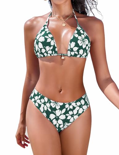 Nadeer Conjunto de biquíni mulher brasileiro fato de banho 2 peças sexy halter triângulo push-up enchimento fato de banho conjunto cintura alta estampado floral de praia natação