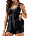 Genfien Tankinis Fato de Banho Mulher Push Up Swimwear Beachwear Fato de Banho de 2 Peças Mulher com 2 Alças Ajustável Estampado Floral para Praia Férias Nadar Boyshort Fato de Banho
