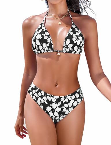 Nadeer Conjunto de biquíni mulher brasileiro fato de banho 2 peças sexy halter triângulo push-up enchimento fato de banho conjunto cintura alta estampado floral de praia natação