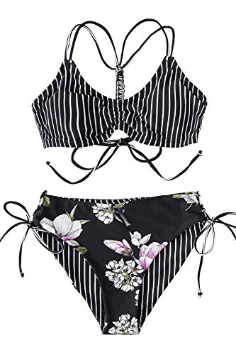 CUPSHE Conjunto de biquíni reversível Lace Up Laderal fato de banho de duas peças