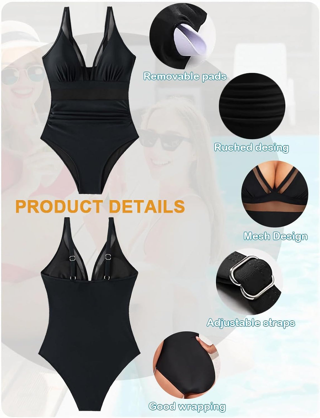 Fato de banho de uma peça mulher redutor barriga plana fato de banho de malha decote em V sexy fatos de banho push-up acolchoado roupa de banho Swimsuit