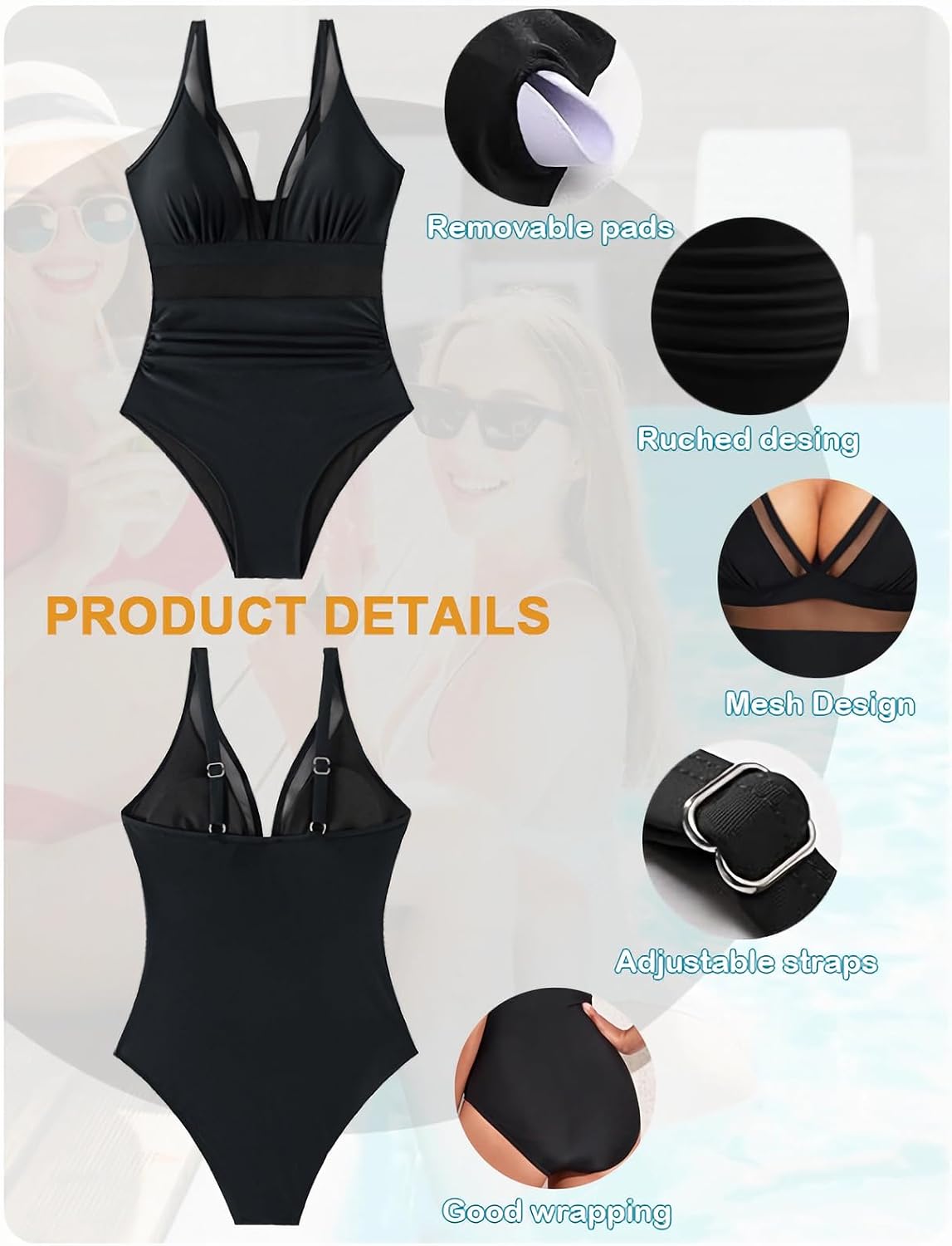 Fato de banho de uma peça mulher redutor barriga plana fato de banho de malha decote em V sexy fatos de banho push-up acolchoado roupa de banho Swimsuit