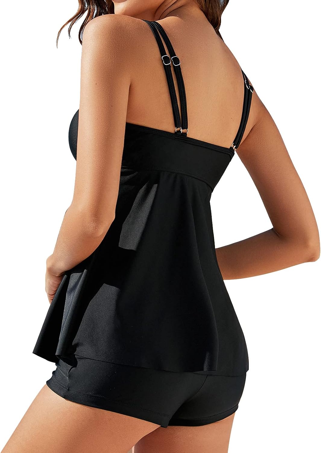 Genfien Tankinis Fato de Banho Mulher Push Up Swimwear Beachwear Fato de Banho de 2 Peças Mulher com 2 Alças Ajustável Estampado Floral para Praia Férias Nadar Boyshort Fato de Banho