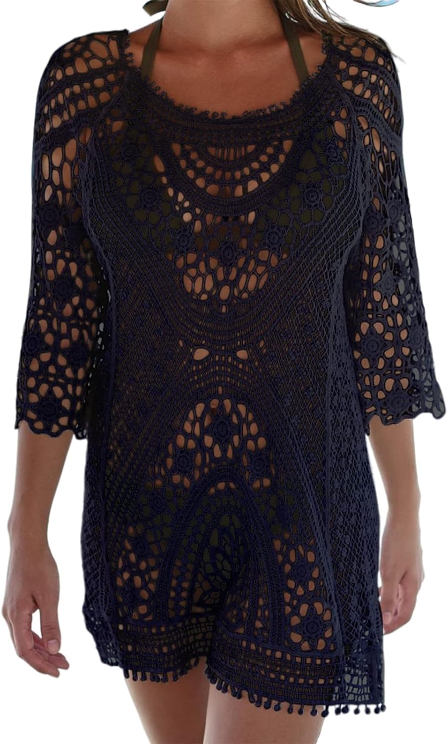 Camisolas e paredes, mulheres sexy biquíni cover up vestido de crochê praia túnica de malha vazar vestido de biquíni verão fato de banho