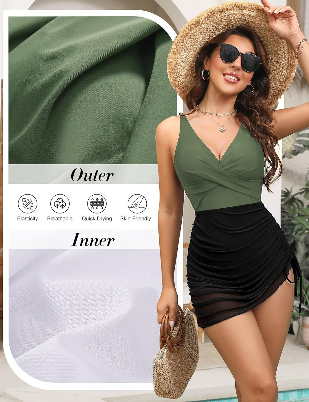 Tuopuda Fato de banho mulher decote em V sexy push up fato de banho de uma peça vestido de banho de malha transparente franzido redutores barriga roupa de banho