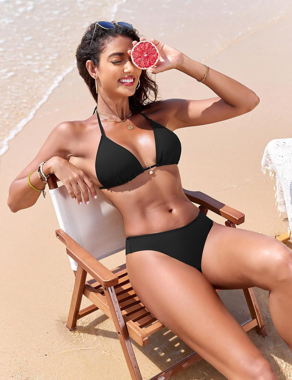 Nadeer Conjunto de biquíni mulher brasileiro fato de banho 2 peças sexy halter triângulo push-up enchimento fato de banho conjunto cintura alta estampado floral de praia natação