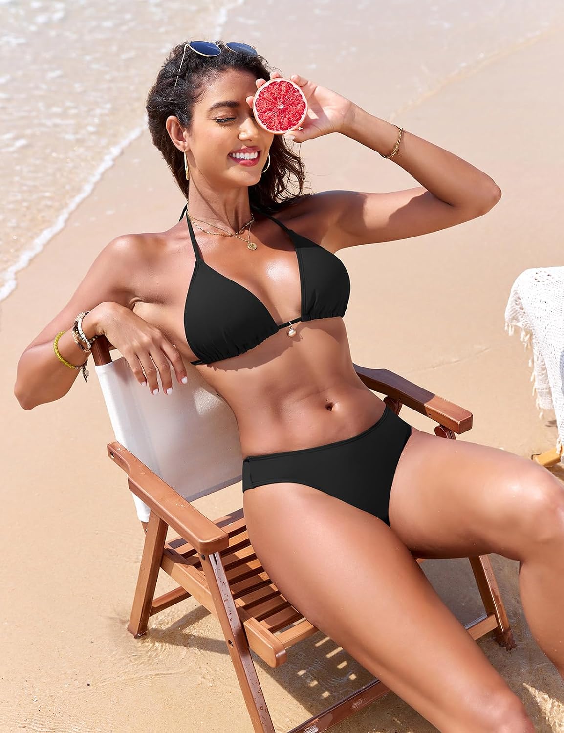 Nadeer Conjunto de biquíni mulher brasileiro fato de banho 2 peças sexy halter triângulo push-up enchimento fato de banho conjunto cintura alta estampado floral de praia natação