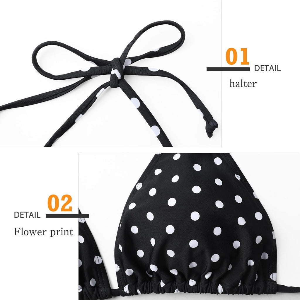 Genfien Conjunto de biquíni top triangular tanga fato de banho estampado floral decote em V duas peças