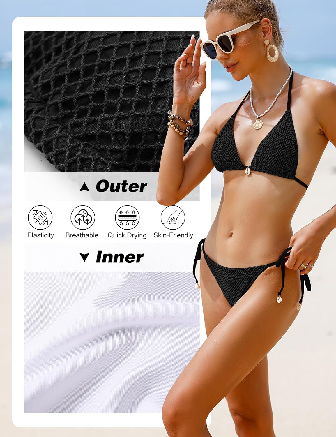 Vancavoo Biquínis mulher brasileiro sexy fato de banho de duas peças push up com triângulo para mulher ajustável Swimwear
