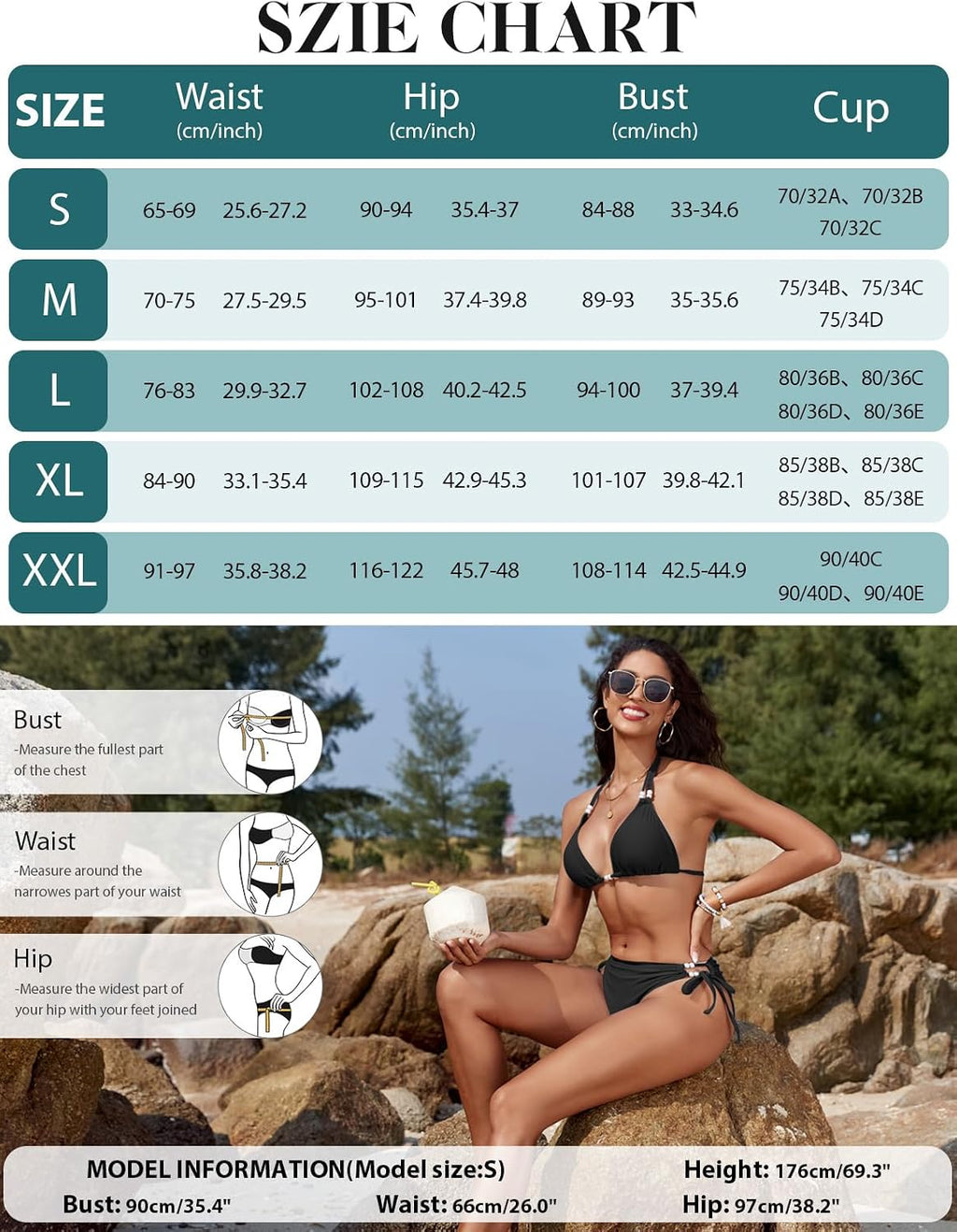 CMTOP Biquíni mulher conjunto de biquíni halter triângulo biquíni top e cuecas de biquíni com cordão ajustável de cintura alta sólido fato de banho 2 peças sexy de praia