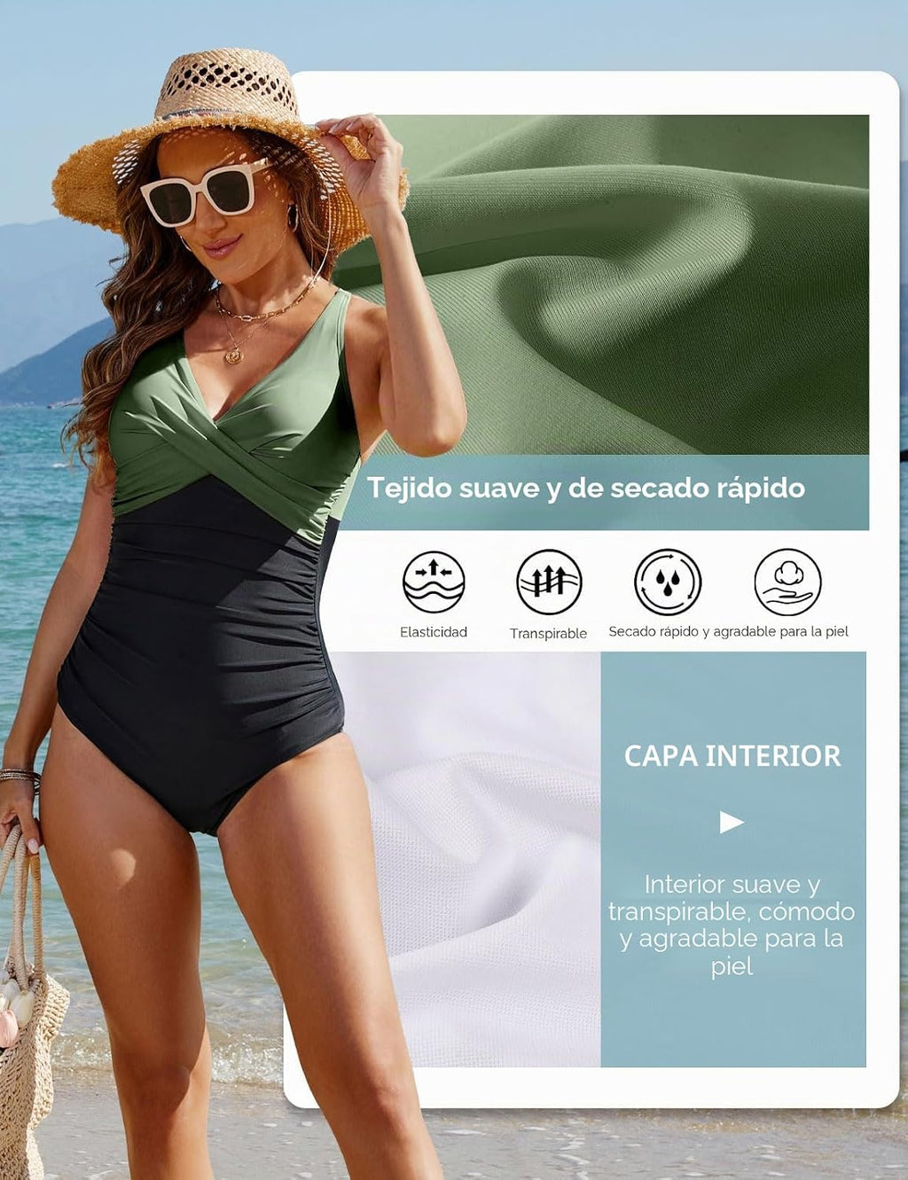 heekpek Fato de banho mulher redutor decote em V fato de banho uma peça barriga plana cintura alta inteira fato de banho natação com enchimento e push up