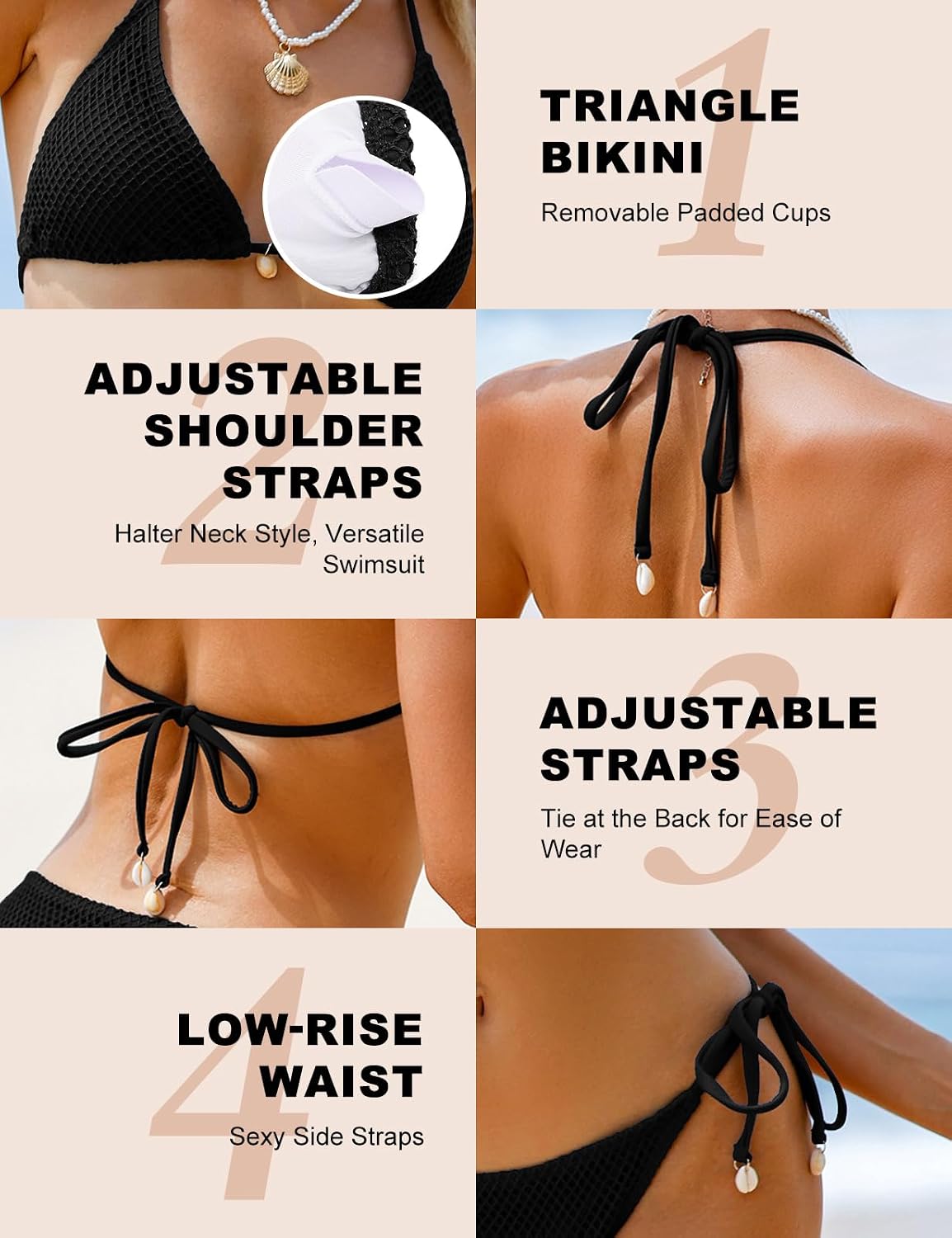 Vancavoo Biquínis mulher brasileiro sexy fato de banho de duas peças push up com triângulo para mulher ajustável Swimwear
