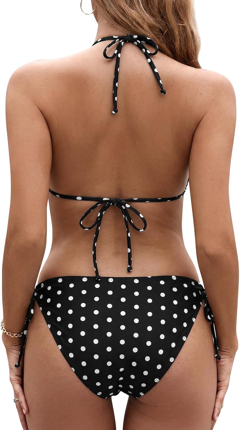 Genfien Conjunto de biquíni top triangular tanga fato de banho estampado floral decote em V duas peças
