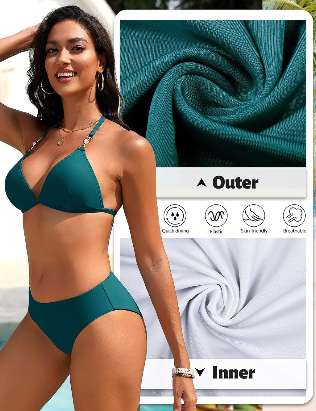 UMIPUBO Mulher biquíni fato de banho 2 peças sexy com triângulo decote em V fato de banho conjunto brasileiro halter cintura baixa laço de duas peças com pérolas praia a natação