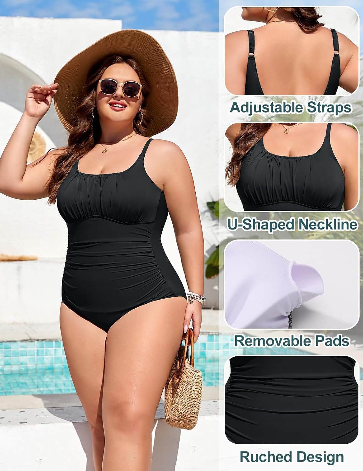 Tuopuda Calções de banho para mulher, tamanhos grandes, redutor de barriga fato de banho push-up com enchimento fatos de banho uma peça mono kini fato de banho natação surf swimwear para praia e piscina L-4XL