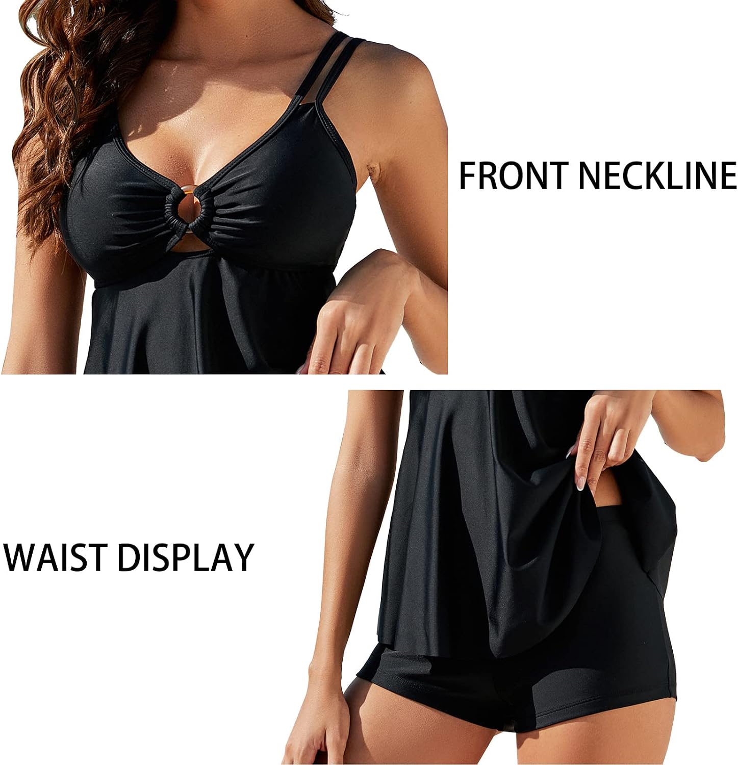 Genfien Tankinis Fato de Banho Mulher Push Up Swimwear Beachwear Fato de Banho de 2 Peças Mulher com 2 Alças Ajustável Estampado Floral para Praia Férias Nadar Boyshort Fato de Banho