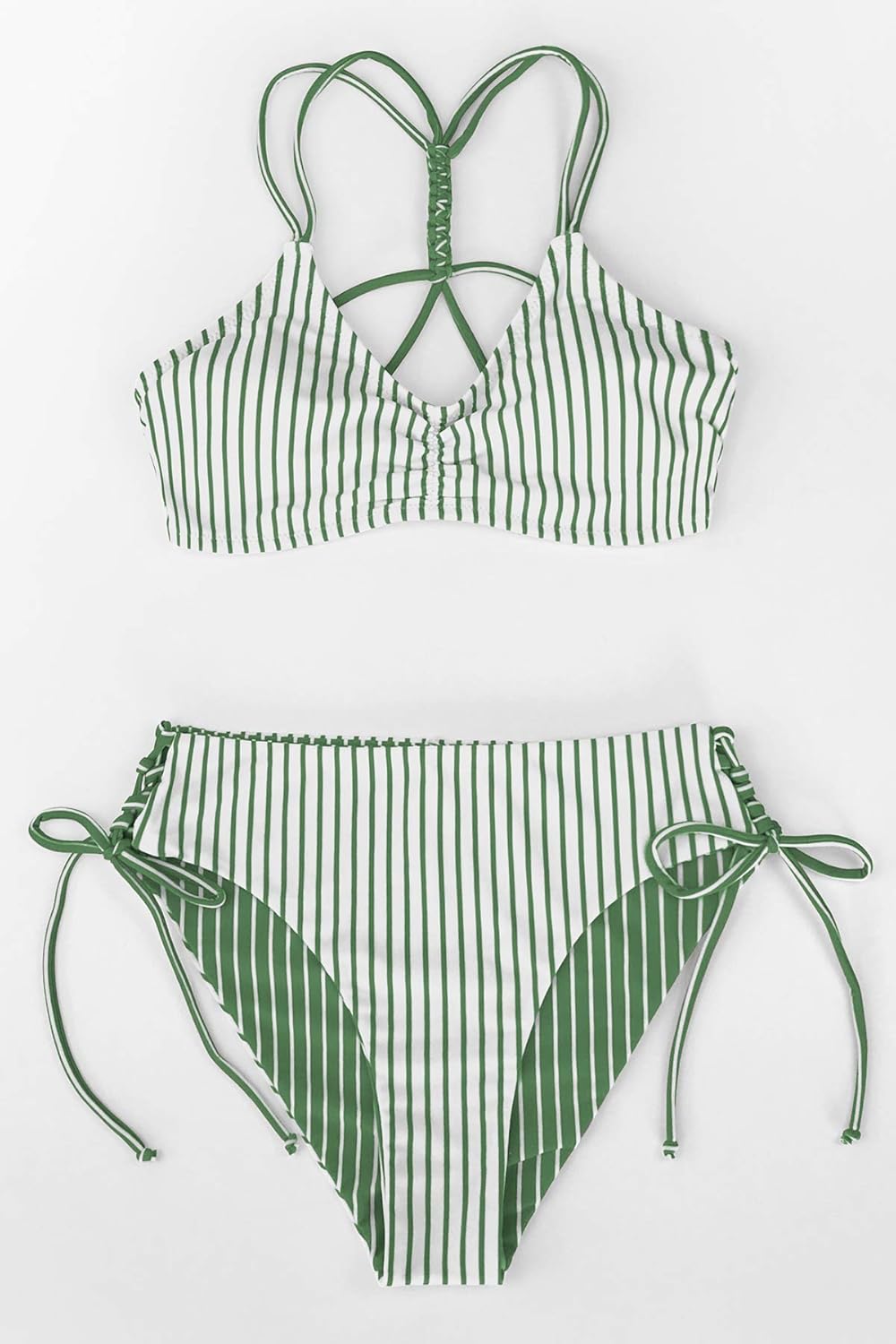 CUPSHE Conjunto de biquíni reversível Lace Up Laderal fato de banho de duas peças