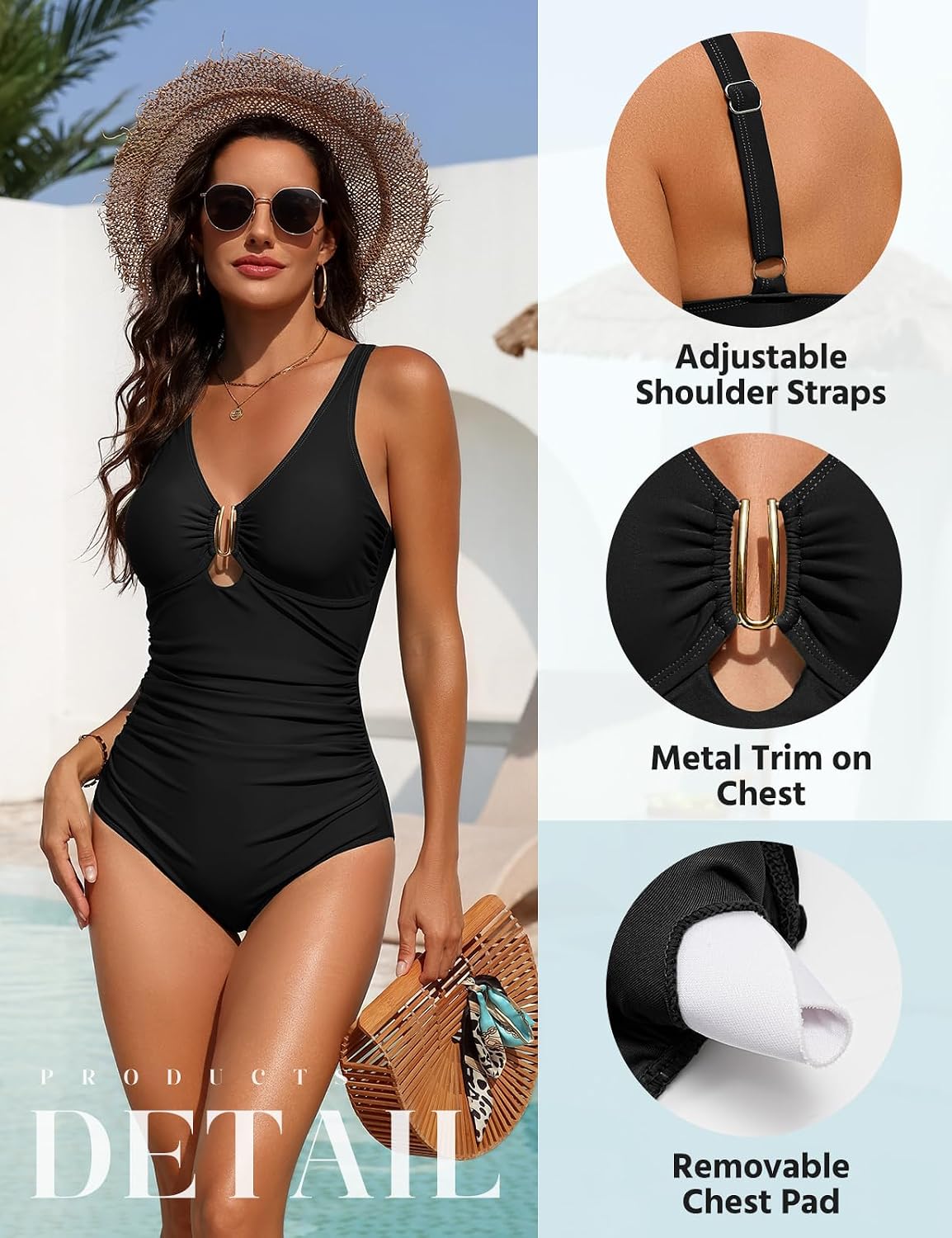 UMIPUBO Calções de banho mulher decote em V redutor barriga push up dobras barriga plana metal U - Neck sexy roupa de banho