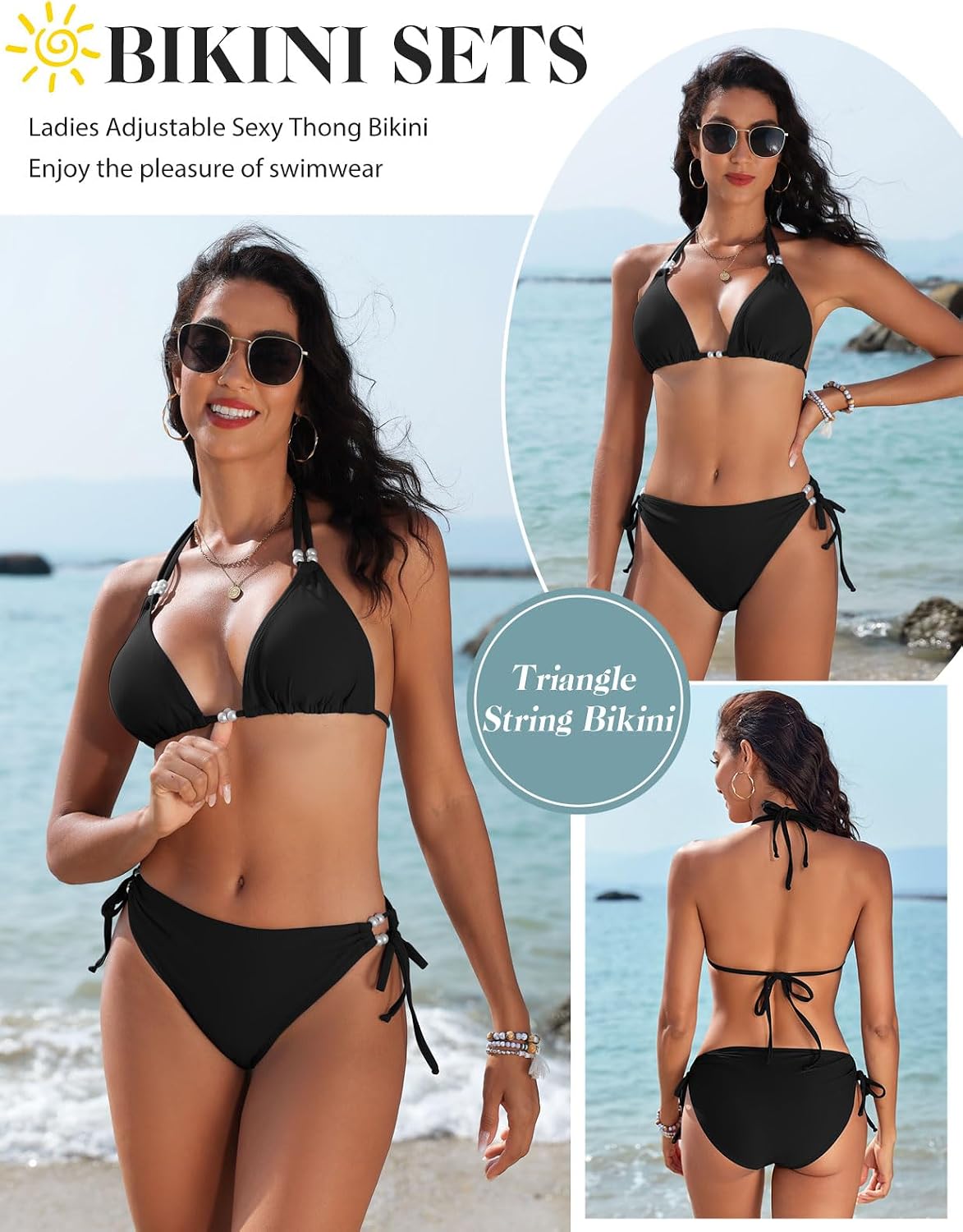 CMTOP Biquíni mulher conjunto de biquíni halter triângulo biquíni top e cuecas de biquíni com cordão ajustável de cintura alta sólido fato de banho 2 peças sexy de praia