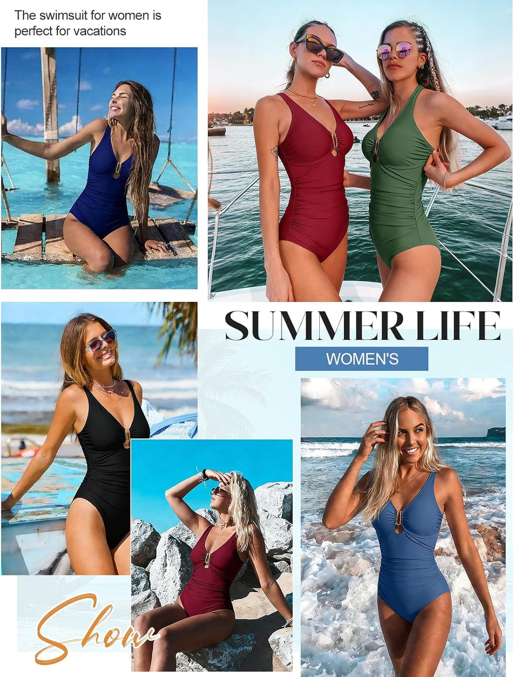 UMIPUBO Calções de banho mulher decote em V redutor barriga push up dobras barriga plana metal U - Neck sexy roupa de banho