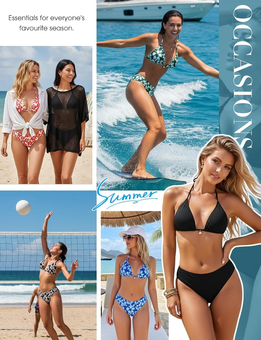 Nadeer Conjunto de biquíni mulher brasileiro fato de banho 2 peças sexy halter triângulo push-up enchimento fato de banho conjunto cintura alta estampado floral de praia natação