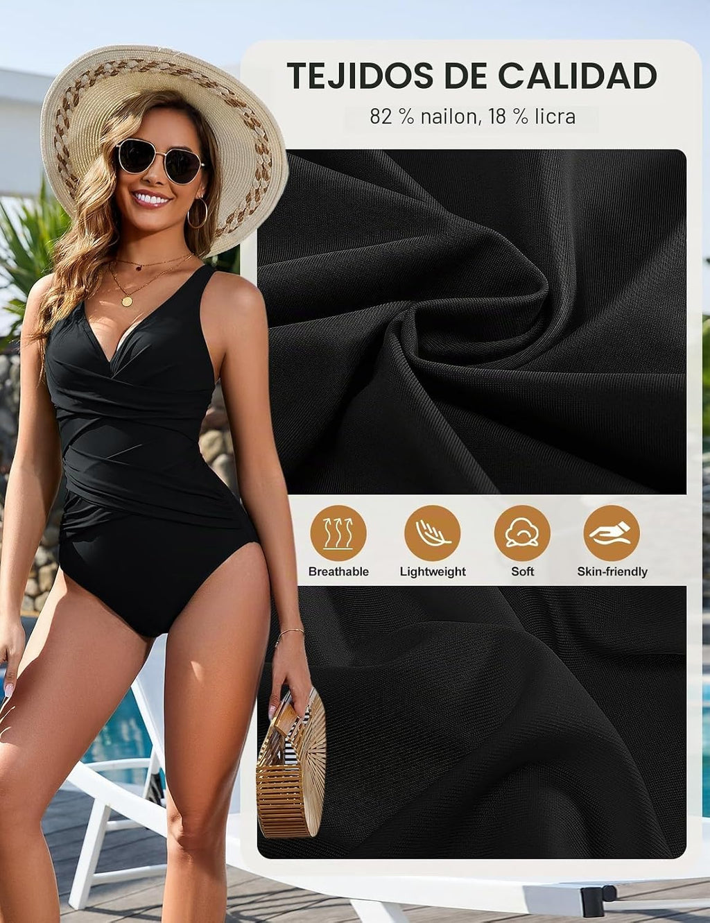 heekpek Fato de banho mulher redutor barriga e push-up barriga plana fatos de banho mulher natação sexy decote em V cruz frontal fato de banho uma peça